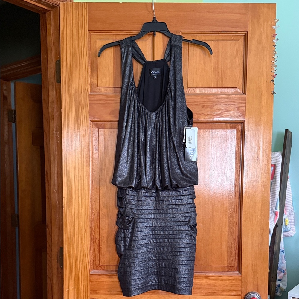 Xscape Metallic Black Mini Dress
